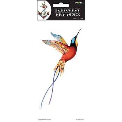 Adult Temporary Tattoo Hummingbird Body Art 1 Sheet