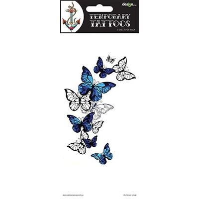 Adult Blue Butterflies Temporary Tattoo 1 Sheet