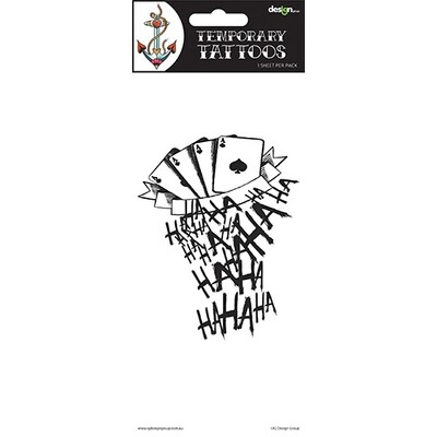 Adult Playing Cards HAHA Temporary Tattoo 1 Sheet