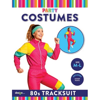 Women's 1980s Shell Suit Costume | Adult Pink Retro Tracksuit Size M/L