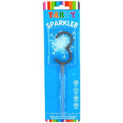 Sparkler Candle Cake Topper Number 3 Three (Pk 1)
