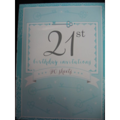 Blue Key 21st Birthday Invitation Pad Pk 20
