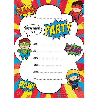 Super Hero Party Invitation Pad Pk 20