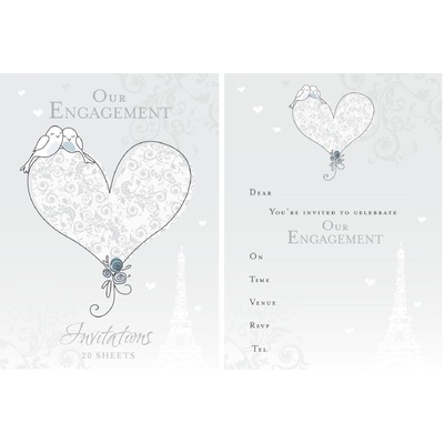 Engagement Party Filigree Heart Invitation Pad (Pk 20)