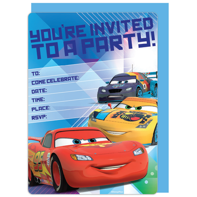 Disney Cars Invitations & Envelopes Pk 16