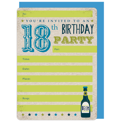 18th Birthday Beer Invitations & Envelopes Pk 16