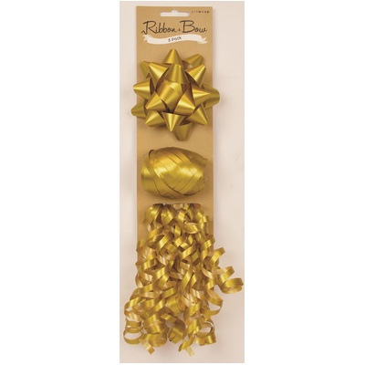 Gold Gift Bows & Ribbon Pack (Pk 3)