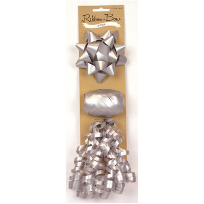 Silver Gift Bows & Ribbon Pack (Pk 3)