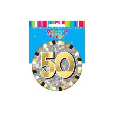 Giant Silver Gold Black 50 Party Badge (Pk 1)