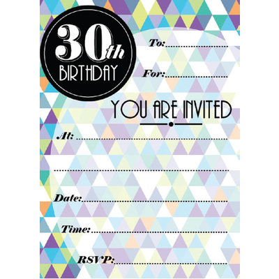 Geometric 30th Birthday Party Invitation Pad Pk 20