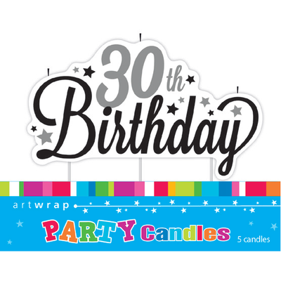 30th Birthday Black & Silver Large Party Candle Pk 1