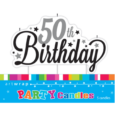 50th Birthday Black & Silver Large Party Candle Pk 1