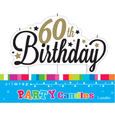 60th Birthday Black & Gold Large Party Candle Pk 1