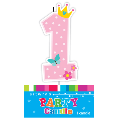 Pink Dots #1 Baby Girl Party Candle Pk 1