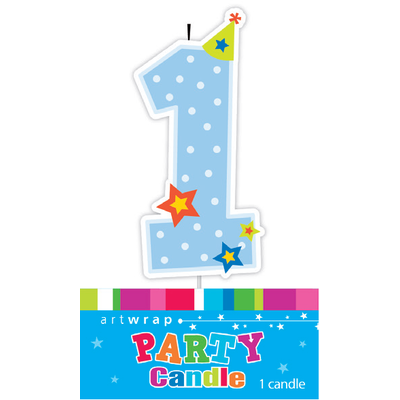Blue Dots #1 Baby Boy Party Candle Pk 1