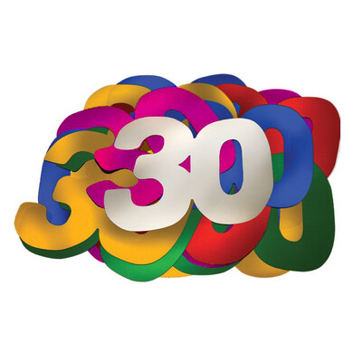 Number 30 Giant Foil Cutout Confetti Assorted Colours Pk 30 