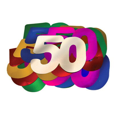 Number 50 Giant Foil Cutout Confetti Assorted Colours Pk 30 