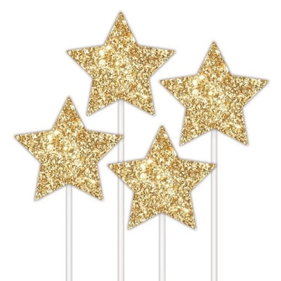 Gold Glitter Star Cake Toppers (Pk 4)