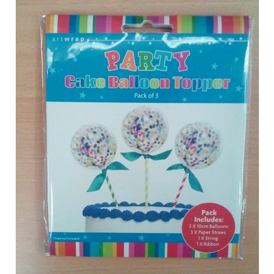 Assorted Colour Confetti Balloon Cake Toppers Pk 3