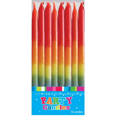 Rainbow Ombre Party Candles (12cm) Pk 16