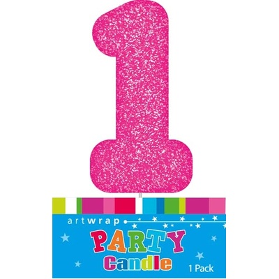 Pink Glitter Number 1 One Cake Candle (6cm)