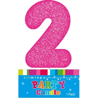 Pink Glitter Number 2 Two Cake Candle (6cm)