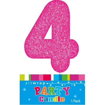 Pink Glitter Number 4 Four Cake Candle (6cm)