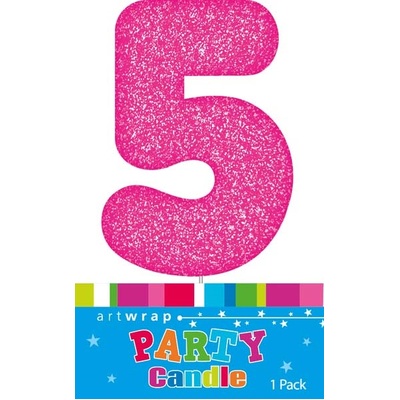 Pink Glitter Number 5 Five Cake Candle (6cm)