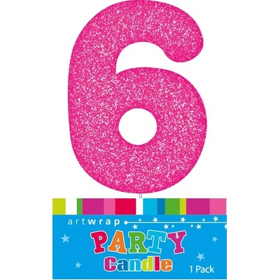 Pink Glitter Number 6 Six Cake Candle (6cm)