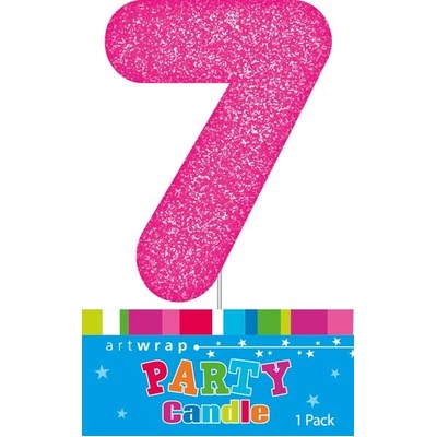 Pink Glitter Number 7 Seven Cake Candle (6cm)