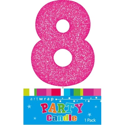 Pink Glitter Number 8 Eight Cake Candle (6cm)