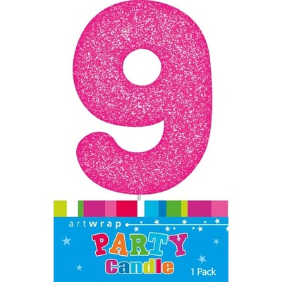 Pink Glitter Number 9 Nine Cake Candle (6cm)