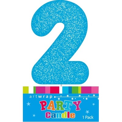 Blue Glitter Number 2 Two Cake Candle (6cm)