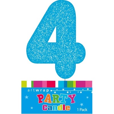 Blue Glitter Number 4 Four Cake Candle (6cm)