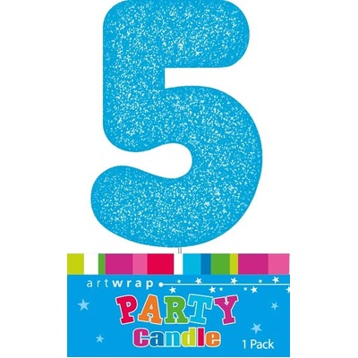 Blue Glitter Number 5 Five Cake Candle (6cm)