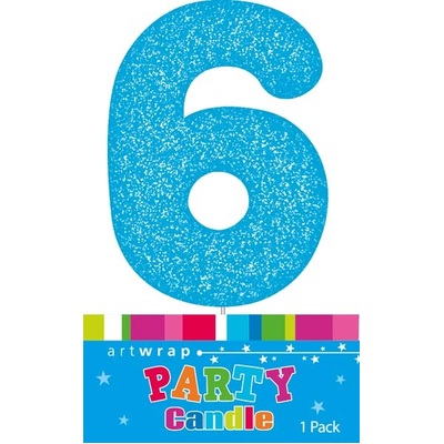 Blue Glitter Number 6 Six Cake Candle (6cm)