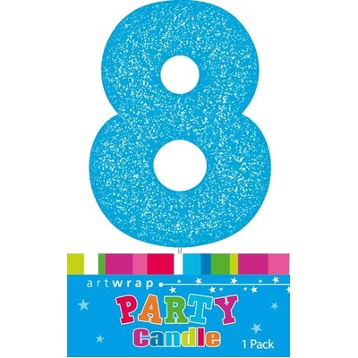 Blue Glitter Number 8 Eight Cake Candle (6cm)