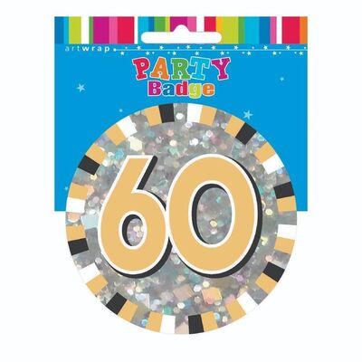 Giant Silver Gold Black 60 Party Badge (Pk 1)