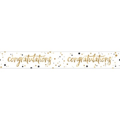White & Gold Congratulations Banner 180cm