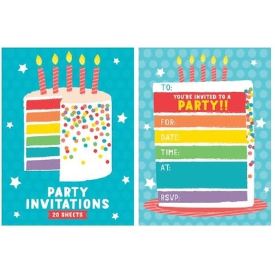 General Party Rainbow Cake Invitation Pad (Pk 20)