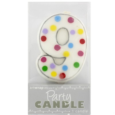 Party Candle Polka Dots #9 Pk1 