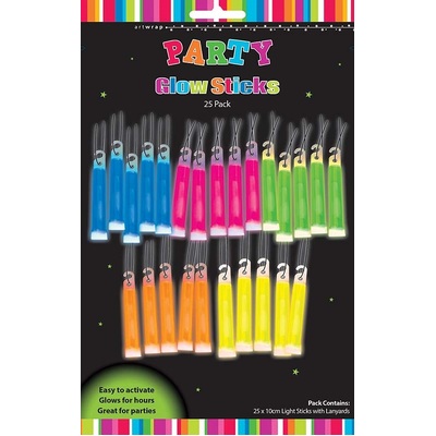 Mixed Colour 10cm Glow Sticks with Lanyard (Pk 25)