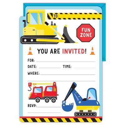 Construction Themed Invitations Pk 16