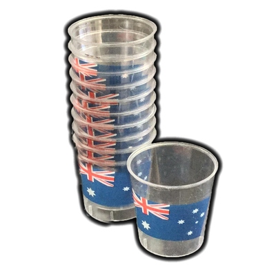 Australia Day Aussie Flag Plastic Shot Glasses (Pk 10)