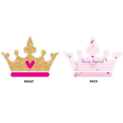 Gold & Pink Princess Crown Invitations Pk 8