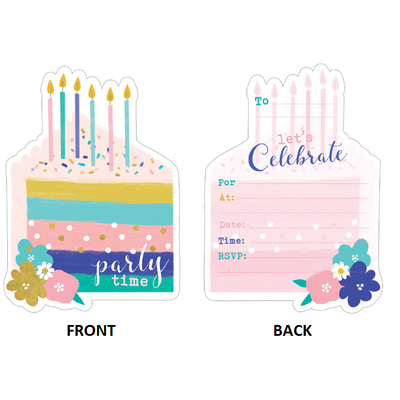 Party Time Cake Invitations Pk 8 