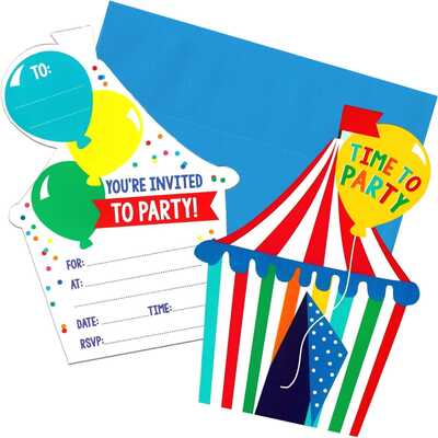 Circus Party Invitations & Envelopes (Pk 8)