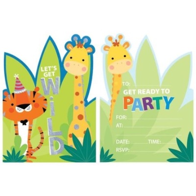 Jungle Party Invitations & Envelopes Pk 8