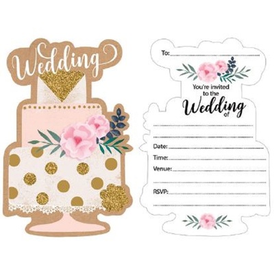 Wedding Cake with Flowers Invitations & Envelopes (Pk 8)