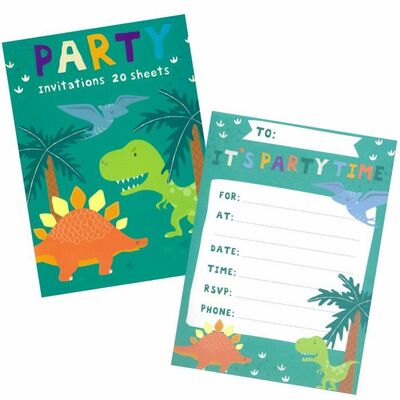 Dinosaur Birthday Invitation Pad Pk 20